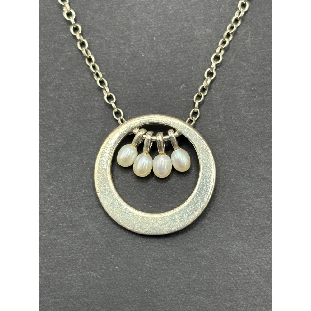 Vintage 18" Sterling Silver Pearl Pendant Necklace 5 Grams G2
